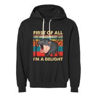 First Of All IM A Delight Funny Moo Deng Hippo Hippopotamus Garment-Dyed Fleece Hoodie