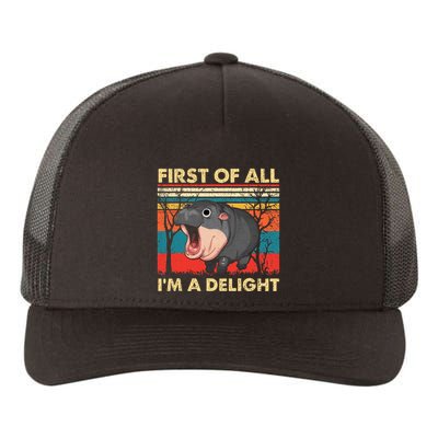 First Of All IM A Delight Funny Moo Deng Hippo Hippopotamus Yupoong Adult 5-Panel Trucker Hat