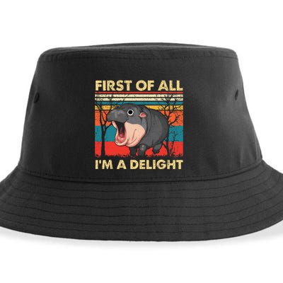 First Of All IM A Delight Funny Moo Deng Hippo Hippopotamus Sustainable Bucket Hat