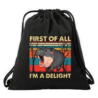 First Of All IM A Delight Funny Moo Deng Hippo Hippopotamus Drawstring Bag