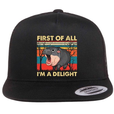 First Of All IM A Delight Funny Moo Deng Hippo Hippopotamus Flatbill Hat