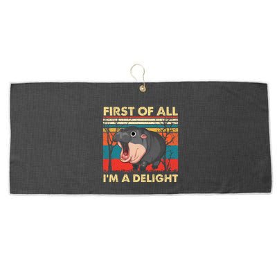First Of All IM A Delight Funny Moo Deng Hippo Hippopotamus Large Microfiber Waffle Golf Towel