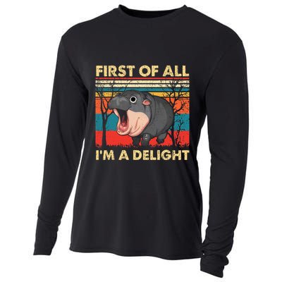 First Of All IM A Delight Funny Moo Deng Hippo Hippopotamus Cooling Performance Long Sleeve Crew