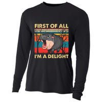 First Of All IM A Delight Funny Moo Deng Hippo Hippopotamus Cooling Performance Long Sleeve Crew