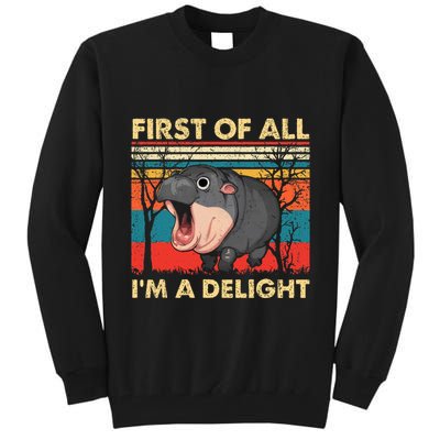 First Of All IM A Delight Funny Moo Deng Hippo Hippopotamus Tall Sweatshirt