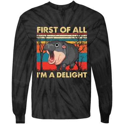 First Of All IM A Delight Funny Moo Deng Hippo Hippopotamus Tie-Dye Long Sleeve Shirt