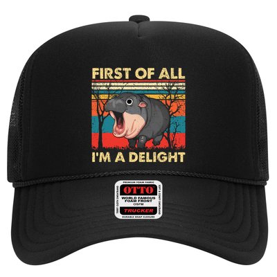 First Of All IM A Delight Funny Moo Deng Hippo Hippopotamus Trucker Hat