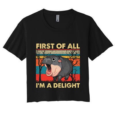 First Of All IM A Delight Funny Moo Deng Hippo Hippopotamus Crop Top