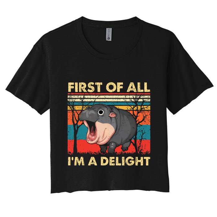 First Of All IM A Delight Funny Moo Deng Hippo Hippopotamus Crop Top