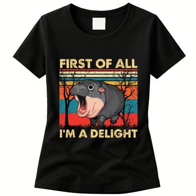 First Of All IM A Delight Funny Moo Deng Hippo Hippopotamus Womens T-Shirt
