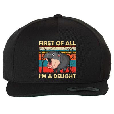 First Of All IM A Delight Funny Moo Deng Hippo Hippopotamus Wool Snapback Cap