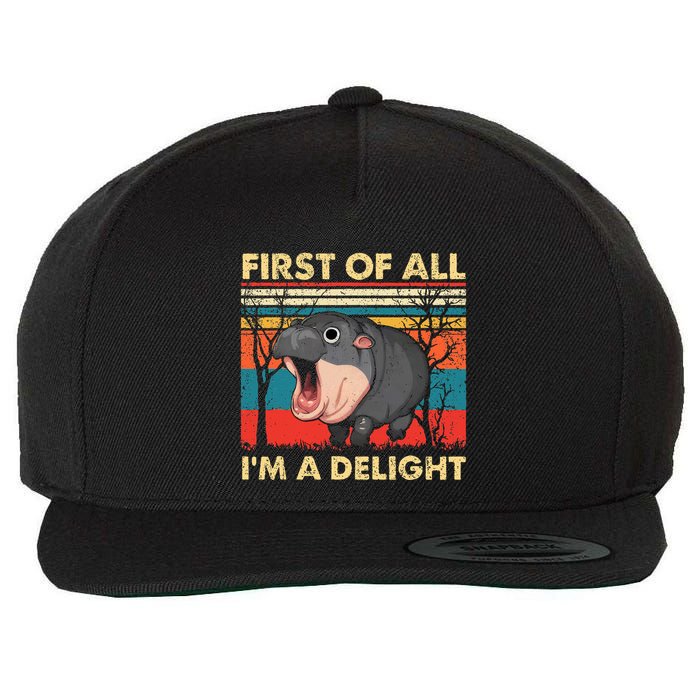 First Of All IM A Delight Funny Moo Deng Hippo Hippopotamus Wool Snapback Cap