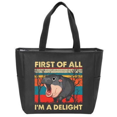 First Of All IM A Delight Funny Moo Deng Hippo Hippopotamus Zip Tote Bag