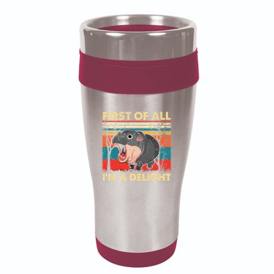 First Of All IM A Delight Funny Moo Deng Hippo Hippopotamus 16oz Travel Tumbler