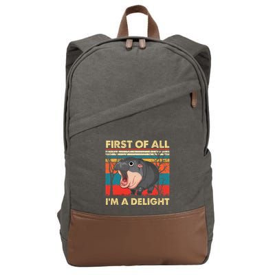 First Of All IM A Delight Funny Moo Deng Hippo Hippopotamus Cotton Canvas Backpack