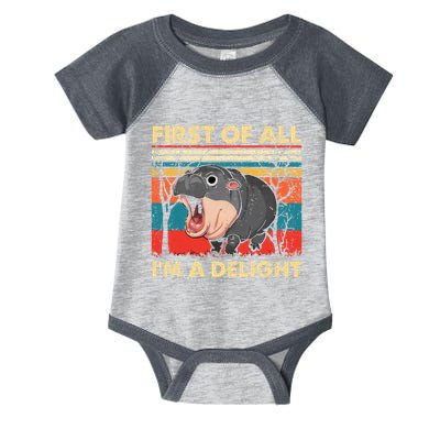 First Of All IM A Delight Funny Moo Deng Hippo Hippopotamus Infant Baby Jersey Bodysuit