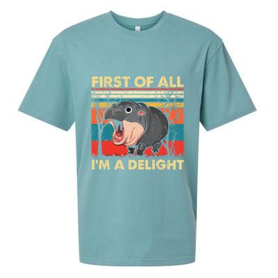 First Of All IM A Delight Funny Moo Deng Hippo Hippopotamus Sueded Cloud Jersey T-Shirt