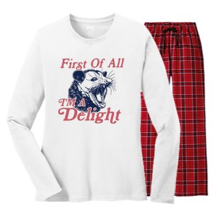 First Of All IM A Delight Funny Women Cute Raccoon Women's Long Sleeve Flannel Pajama Set 