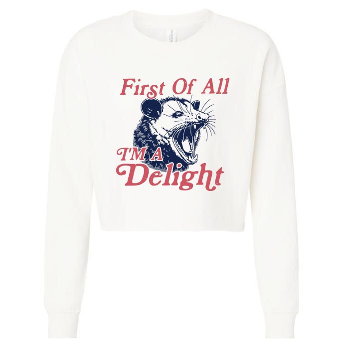 First Of All IM A Delight Funny Women Cute Raccoon Cropped Pullover Crew