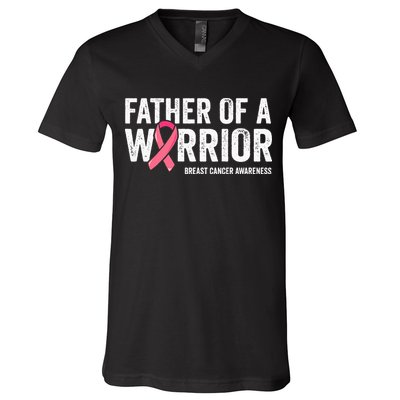 Father Of A Warrior Father Breast Cancer Dad V-Neck T-Shirt