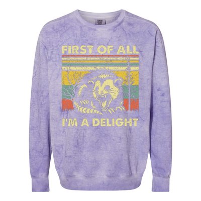 First Of All IM A Delight Sarcastic Angry Opossum Lover Colorblast Crewneck Sweatshirt