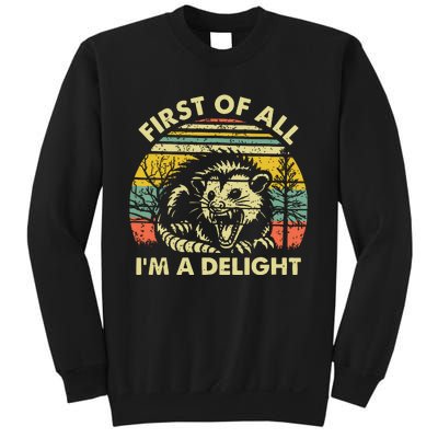 First Of All Im A Delight Sarcastic Angry Opossum Possum Sweatshirt