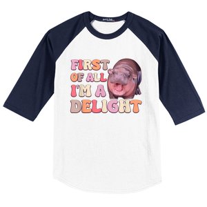 First Of All IM A Delight Moodeng Funny Meme Saying Baseball Sleeve Shirt