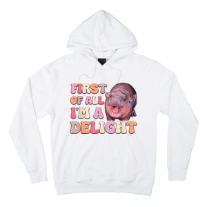 First Of All IM A Delight Moodeng Funny Meme Saying Hoodie