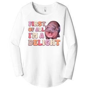 First Of All IM A Delight Moodeng Funny Meme Saying Women's Perfect Tri Tunic Long Sleeve Shirt