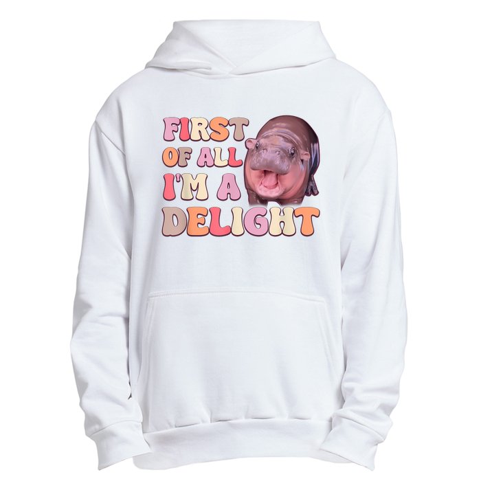 First Of All IM A Delight Moodeng Funny Meme Saying Urban Pullover Hoodie