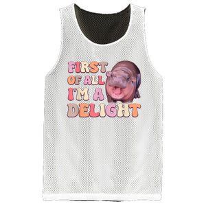 First Of All IM A Delight Moodeng Funny Meme Saying Mesh Reversible Basketball Jersey Tank