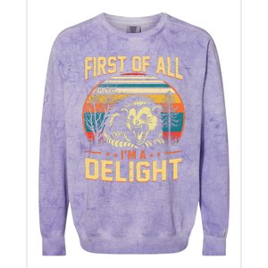 First Of All IM A Delight Sarcastic Angry Opossum Possum Colorblast Crewneck Sweatshirt