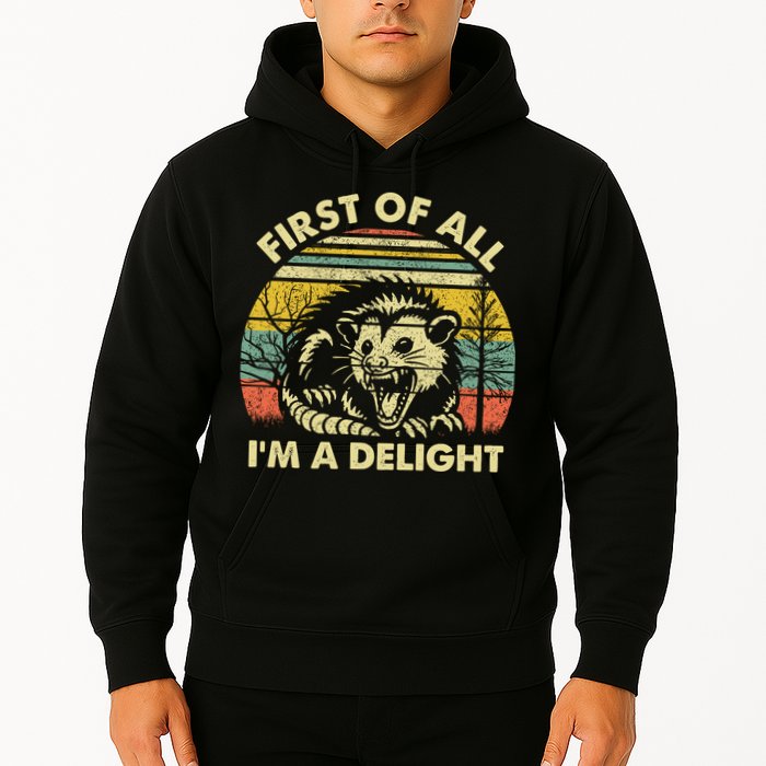 First Of All Im A Delight Sarcastic Angry Opossum Lover Hoodie
