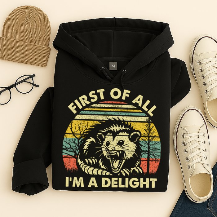 First Of All Im A Delight Sarcastic Angry Opossum Lover Hoodie