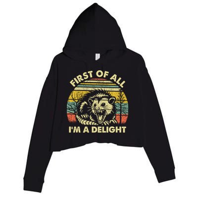 First Of All Im A Delight Sarcastic Angry Opossum Lover Crop Fleece Hoodie