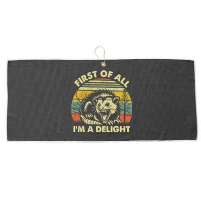 First Of All Im A Delight Sarcastic Angry Opossum Lover Large Microfiber Waffle Golf Towel