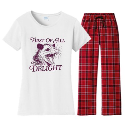 First Of All Im A Delight Sarcastic Angry Opossum Lover Women's Flannel Pajama Set