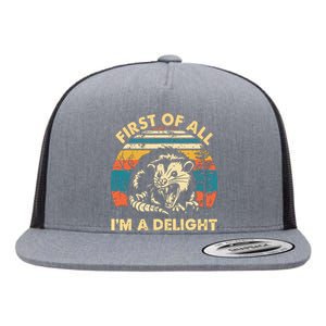 First Of All Im A Delight Opossum Possum Flat Bill Trucker Hat