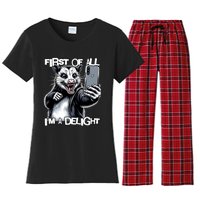 First Of All Im A Delight Sarcastic Angry Opossum Lover Women's Flannel Pajama Set