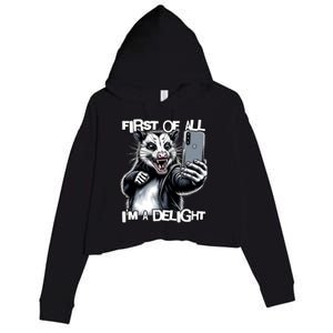 First Of All Im A Delight Sarcastic Angry Opossum Lover Crop Fleece Hoodie