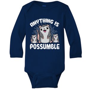 Funny Opossum Anything Is Possumble Cute Possum Family Gift Baby Long Sleeve Bodysuit