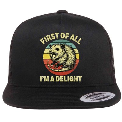 First Of All IM A Delight Women Funny Possum Opossum Flat Bill Trucker Hat