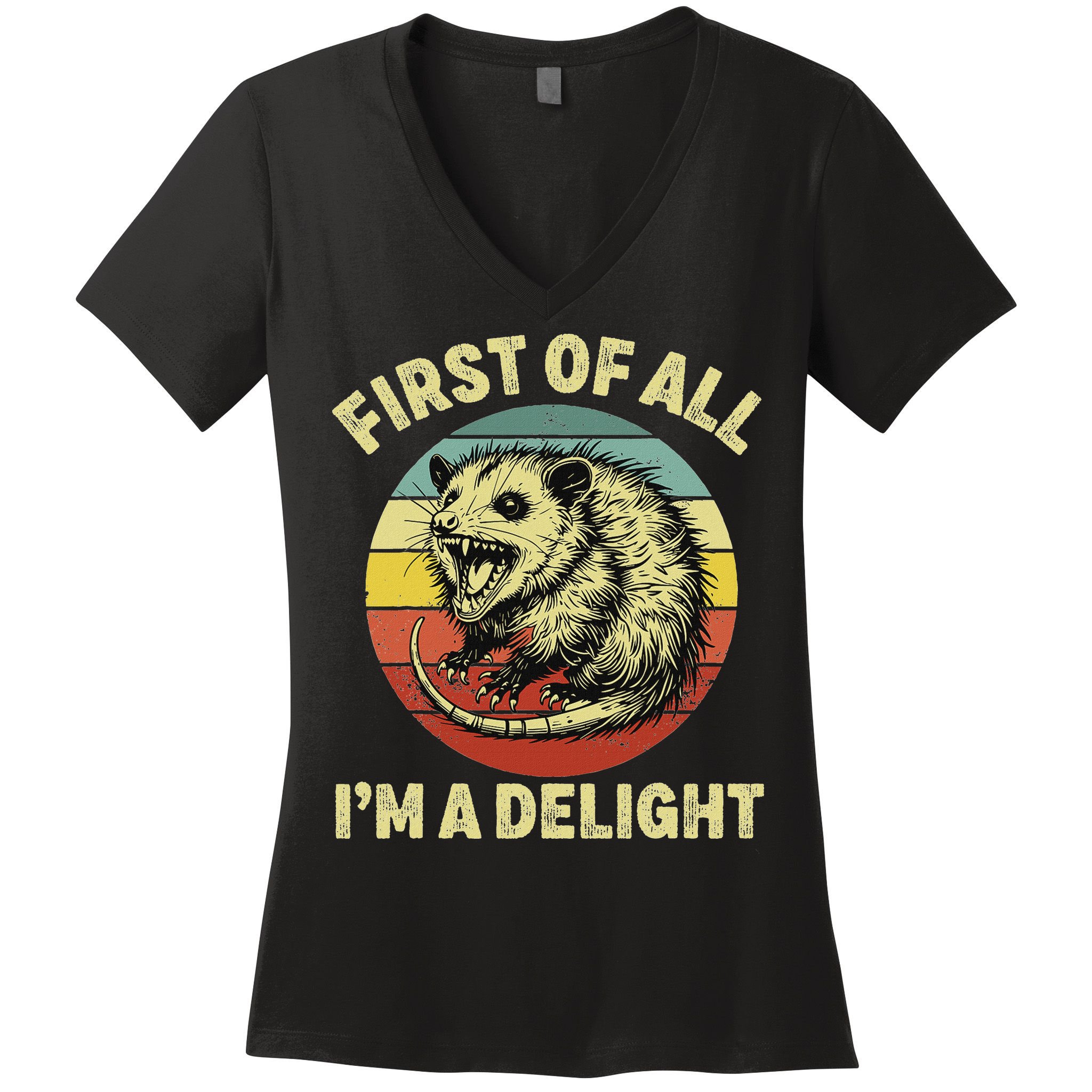 First Of All IM A Delight Women Funny Possum Opossum Women's V-Neck T-Shirt