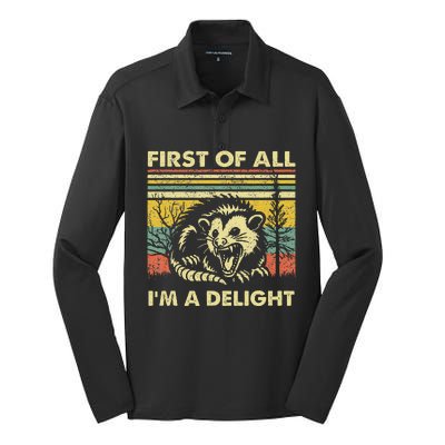 First Of All IM A Delight Sarcastic Angry Opossum Possum Silk Touch Performance Long Sleeve Polo