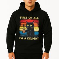 First Of All IM A Delight Sarcastic Angry Cat Coffee Retro Hoodie