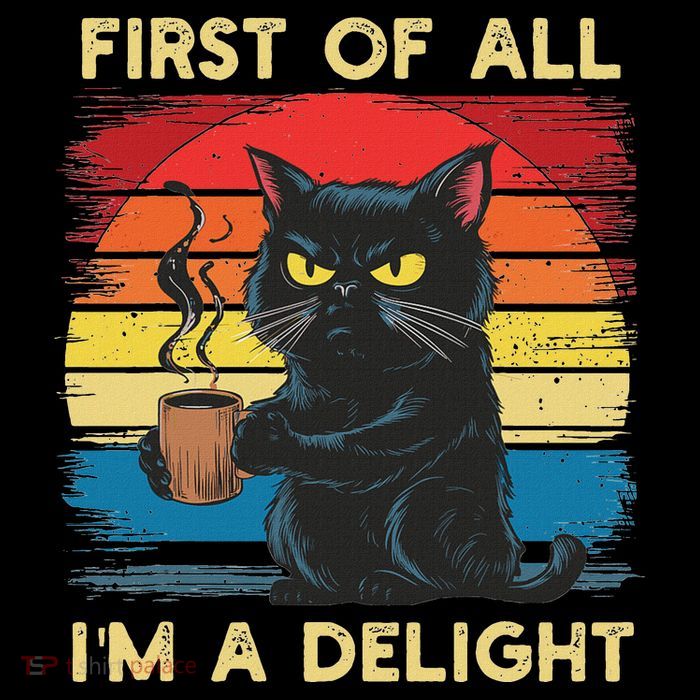First Of All IM A Delight Sarcastic Angry Cat Coffee Retro City Backpack