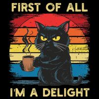 First Of All IM A Delight Sarcastic Angry Cat Coffee Retro Drawstring Bag