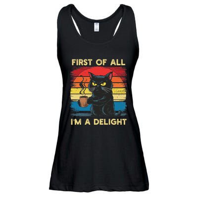 First Of All IM A Delight Sarcastic Angry Cat Coffee Retro Ladies Essential Flowy Tank