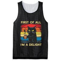 First Of All IM A Delight Sarcastic Angry Cat Coffee Retro Mesh Reversible Basketball Jersey Tank