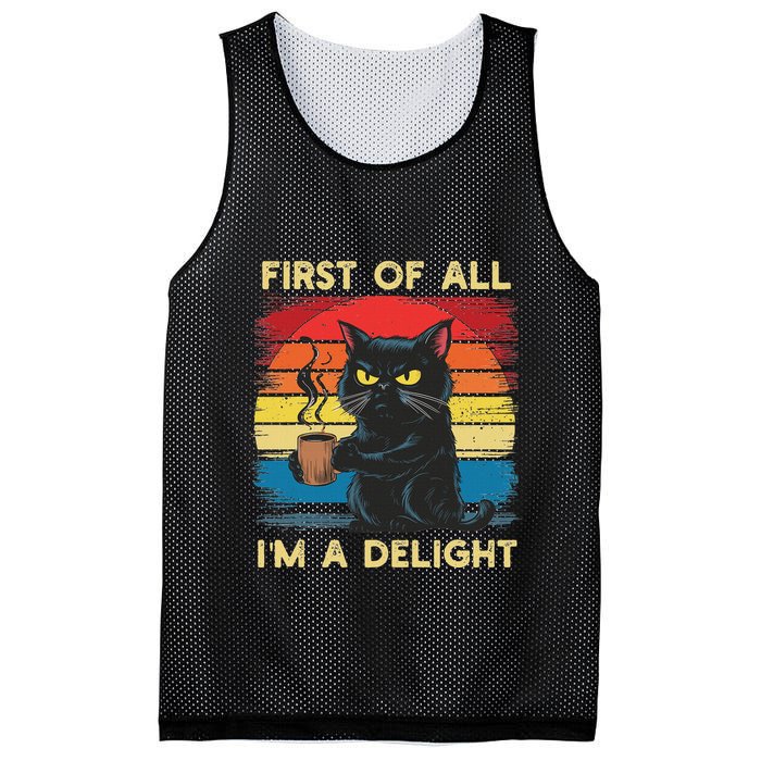 First Of All IM A Delight Sarcastic Angry Cat Coffee Retro Mesh Reversible Basketball Jersey Tank
